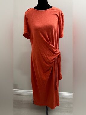 Boden size US 16-18R Rust Short Sleeve Easy Wrap Jersey Knit Midi Dress Casual